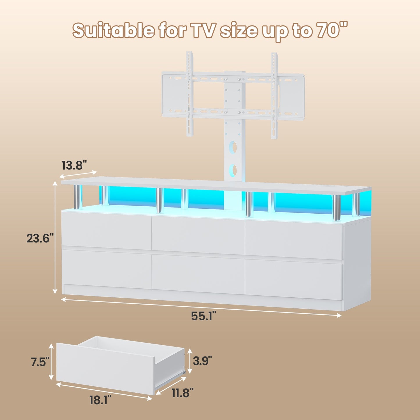 ADORNEVE TV Stand with Power Outlet for 32/45/55/60/65/70 inch TVs LED TV Stand with 6 Drawers for Living Room Bedroom