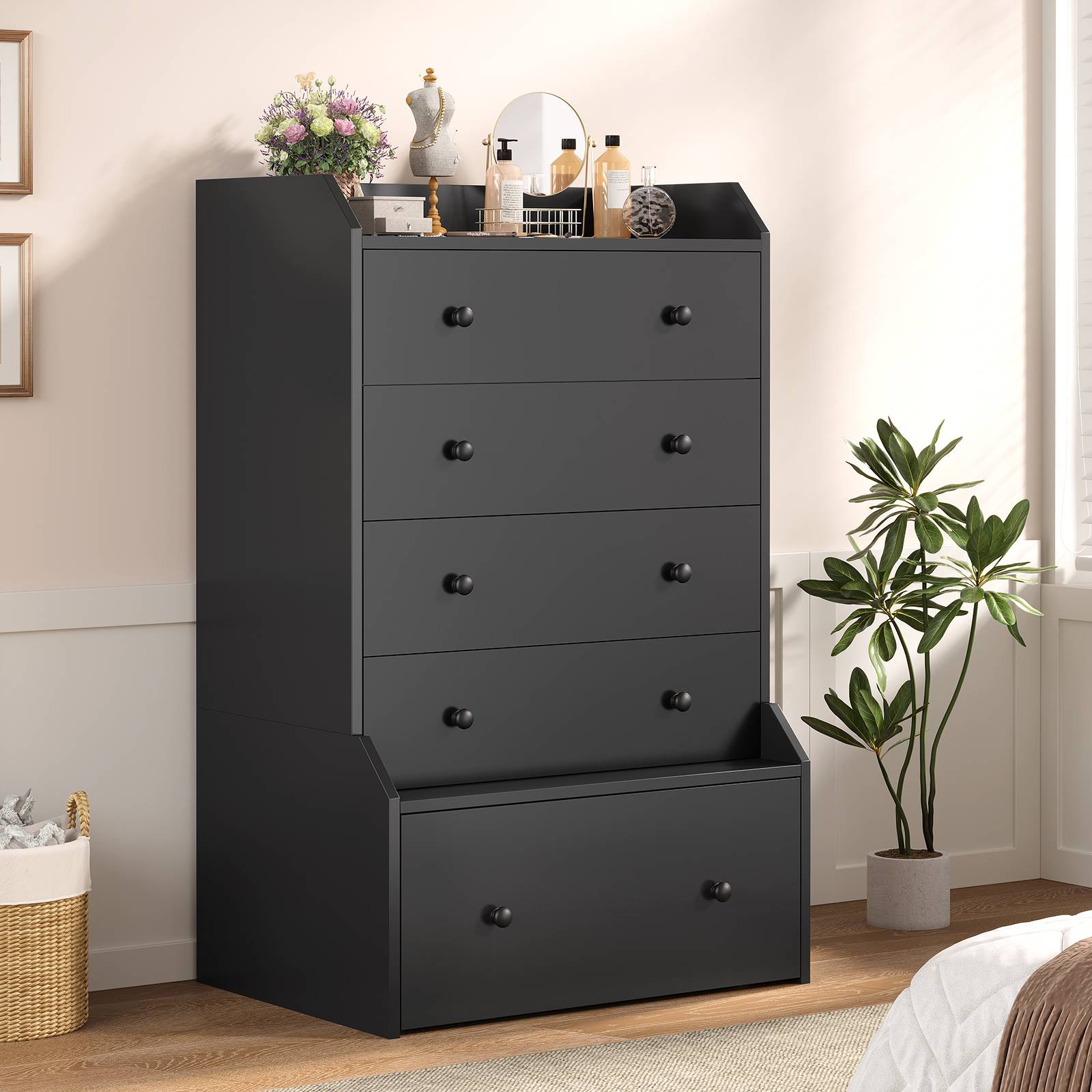 5 drawer dresser black ADORNEVE for Bedroom Large Vertical Tall Chest of Dra Wood dresser Girls First Birthday ONE Round neckline The Kendall 5 US Size:US 0