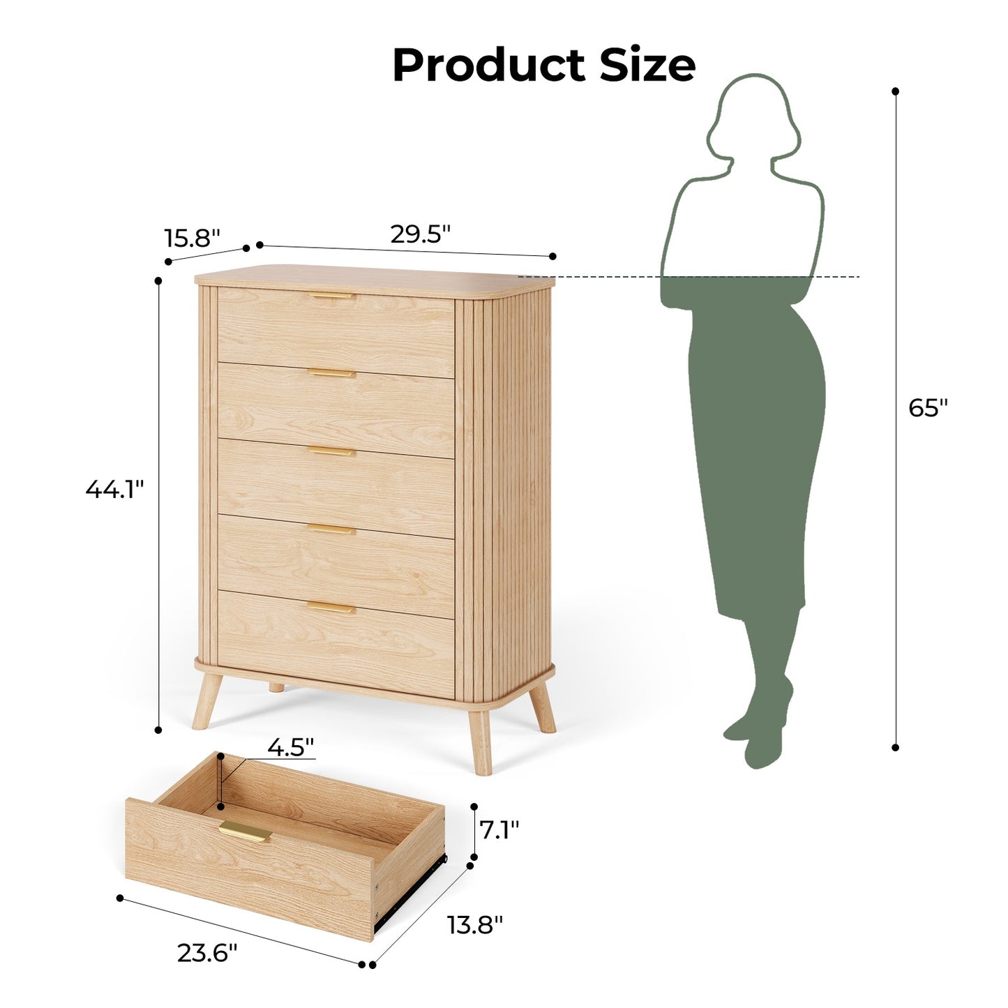 ADORNEVE Tall Chest of Drawers with 5 Drawers for Bedroom Wood Closet Clothes Storage Organizer for Living Room Hallway