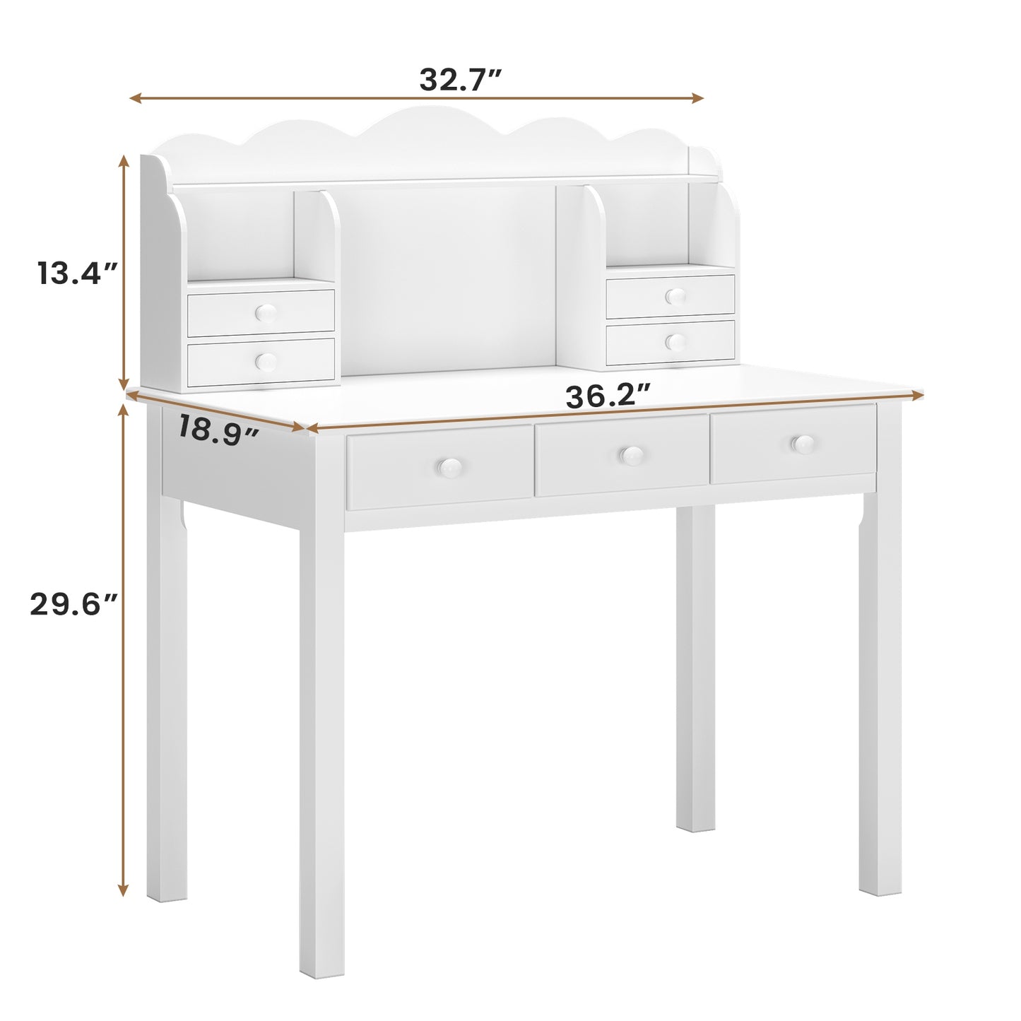 ADORNEVE Writing Desk with 7 Drawers and Hutch 36.2 Inch Home Office Student Desk Study Table with Solid Pine Wood Legs