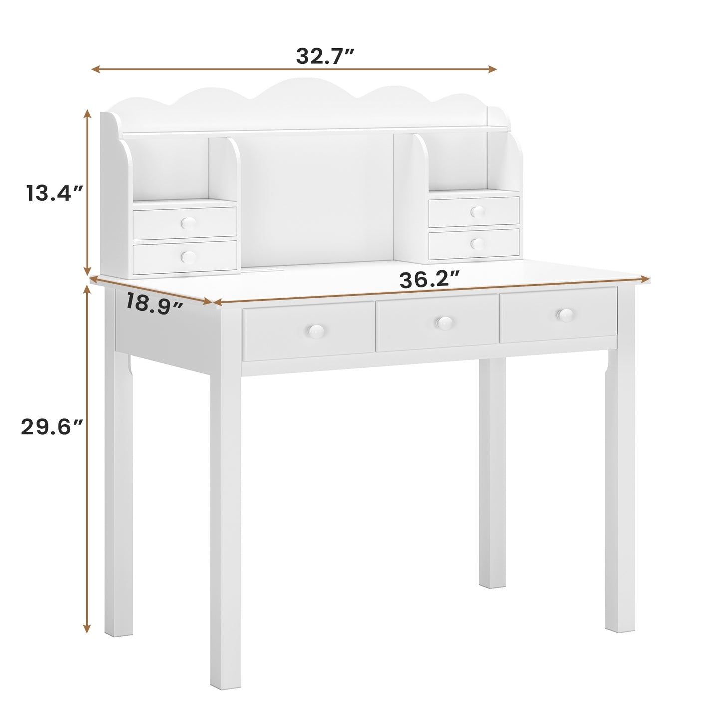 ADORNEVE 36.2 Inch Writing Desk with USB Port and 7 Drawers Hutch Study Table Computer Desk with Storage Shelf and Hutch