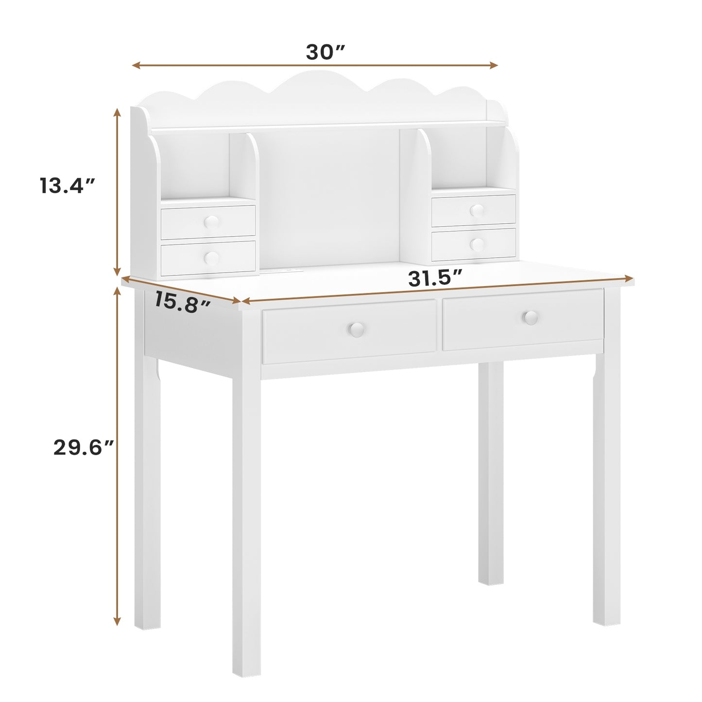 ADORNEVE 31.5 Inch Writing Desk with Hutch and USB Ports Kids Student Home Office Desk Study Table with Drawers Makeup Dressing Table