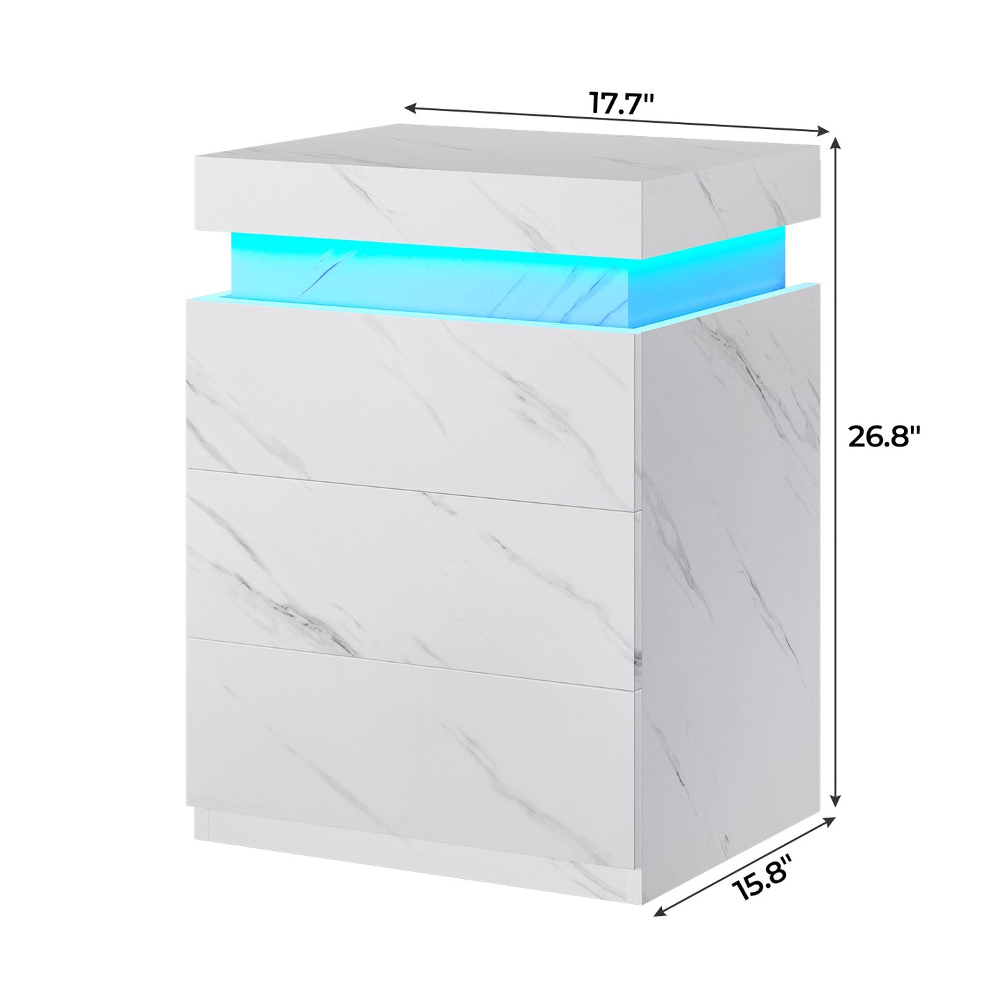 ADORNEVE Nightstand with Charging Station and LED Lights for Bedroom Bedside Table with Sliding Top and Drawers