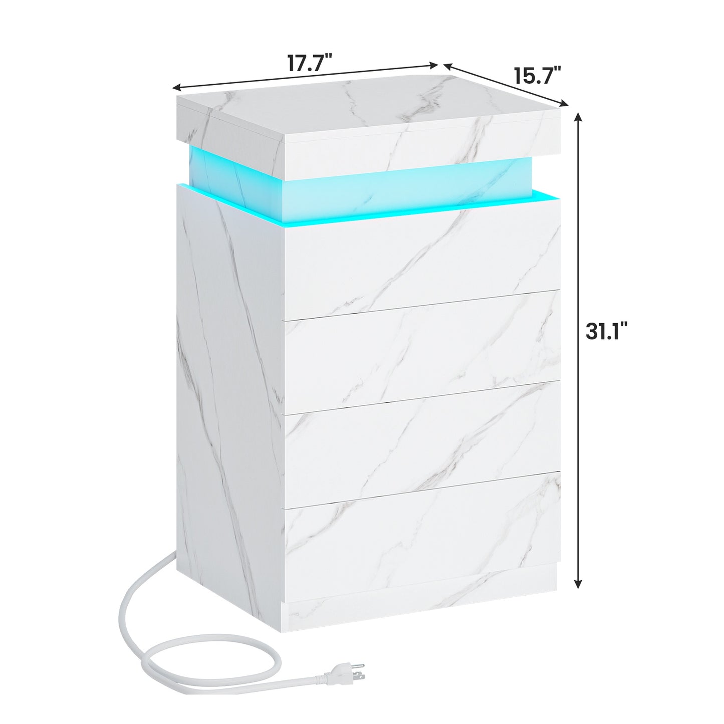 ADORNEVE Night Stand with Drawers and LED Lights Bedside Table with Sliding Top and Charging Station for Bedroom