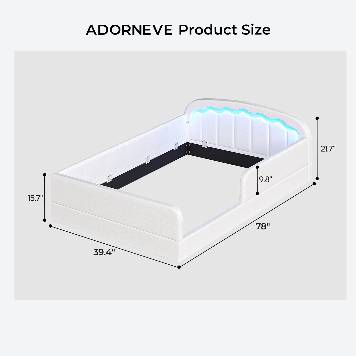ADORNEVE Montessori Twin Floor Bed with Removable Guardrails Kids Low Upholstered Bed with Safety Rails and 6 Storage Pockets