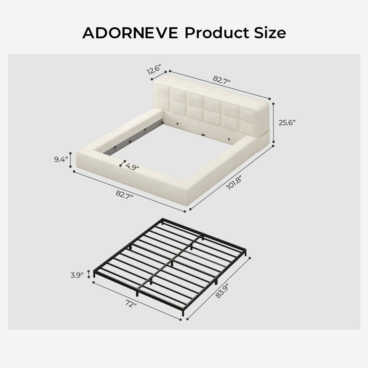 ADORNEVE California King Upholstered Cloud Bed with 12.6" Thick Storage Headboard and Storage Top Surface Double-sided Large Storage Pockets
