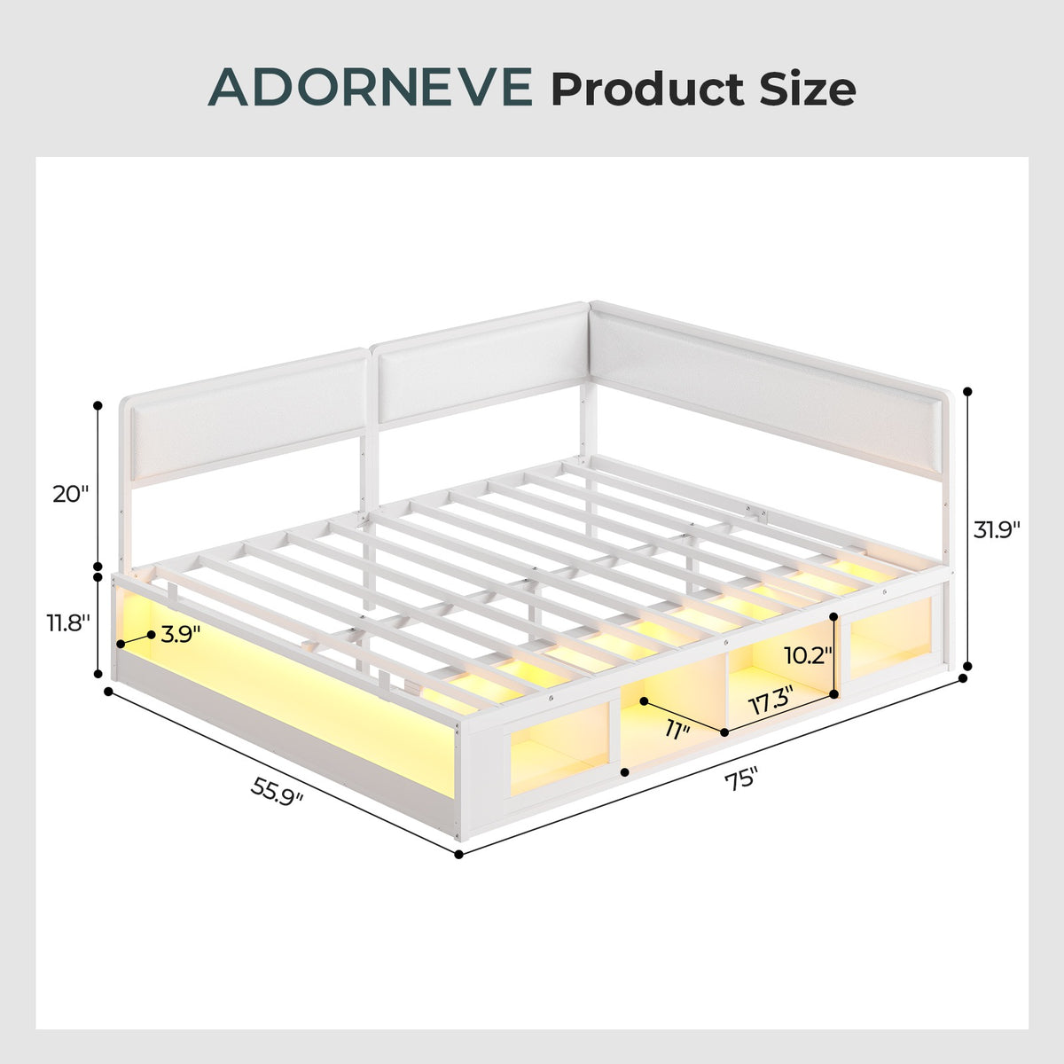 ADORNEVE Corner Bed Frame Full Size with 2 Sliding Doors Cabinets and 2 Cubbies Bookcases LED L-Shaped Daybed with 2-in-1 Convertible Design and Upholstered Safety Guardrails