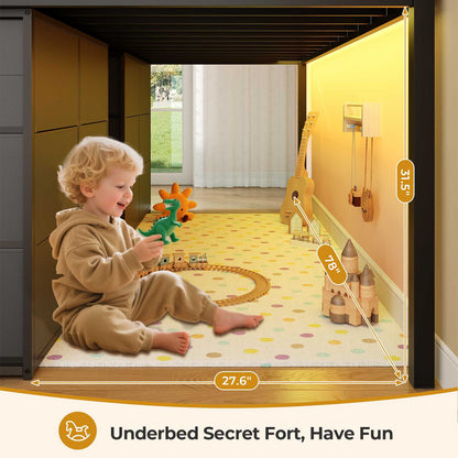 ADORNEVE Loft Bed Twin Size with 8 Storage Drawers and Bookcase Metal Kids Loft Bed with LED Lights and Safety Guardrail