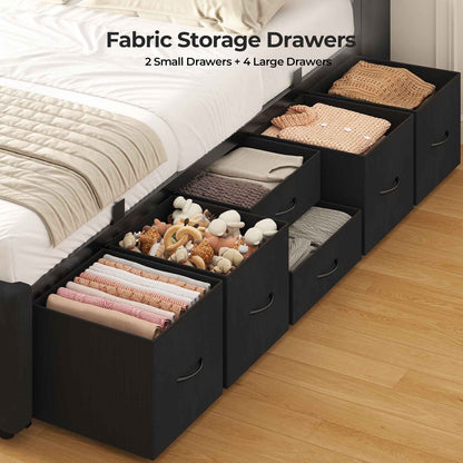 ADORNEVE Full Bed Frame with 6 Drawers and Trundle LED Velvet Platform Bed with Storage Headboard for Small Apartment Guest Room