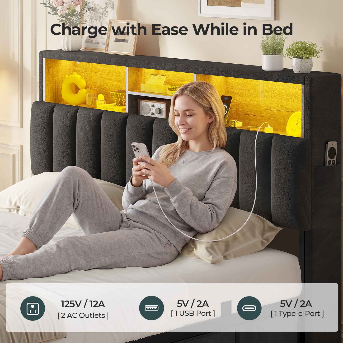 ADORNEVE Full Bed Frame with 6 Drawers and Trundle LED Velvet Platform Bed with Storage Headboard for Small Apartment Guest Room