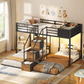 ADORNEVE Triple Bunk Bed with Storage Staircase and RGB Lights Metal Twin Over Twin Bed with Charging Station and Headboard Shelf