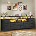 ADORNEVE TV Stand with 11 Fabric Drawers and Open Shelves for 65 Inch TV 63" W Large TV stand with LED Lights and Charging Station