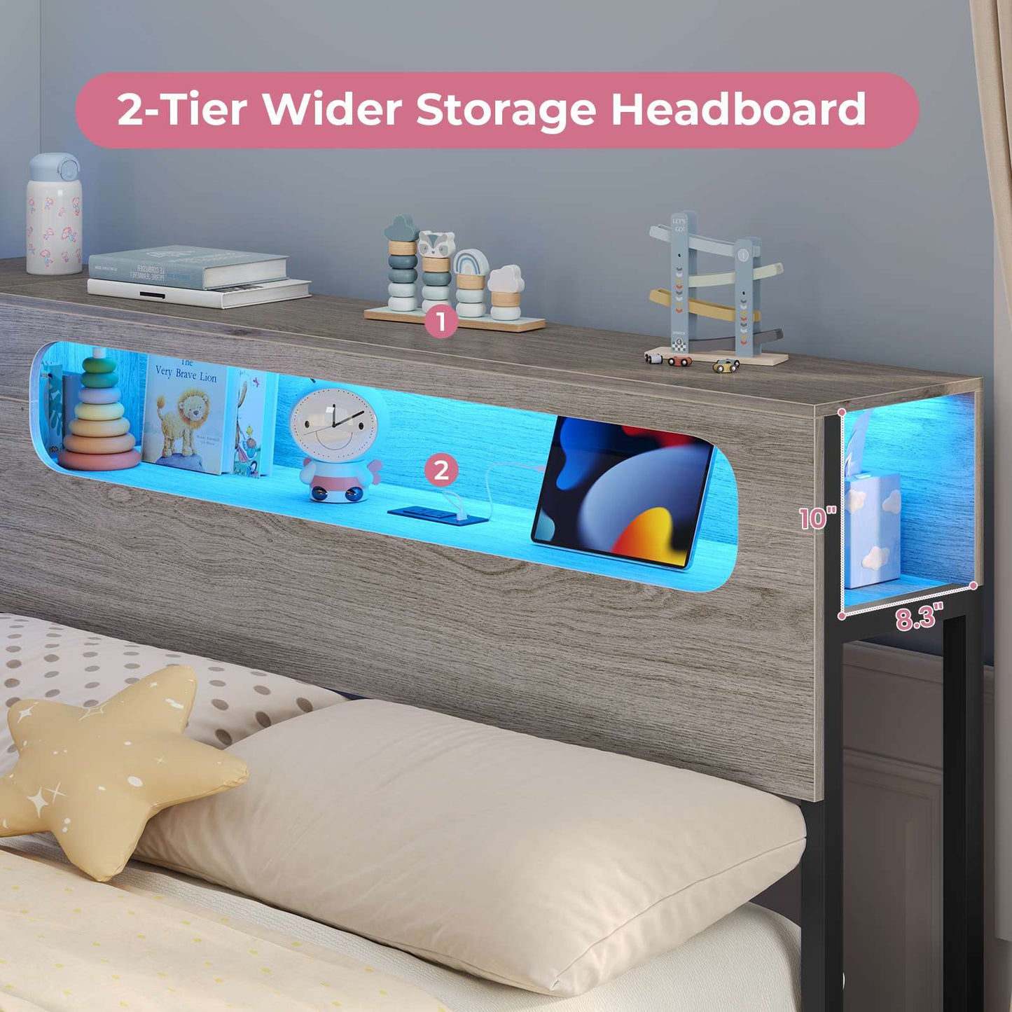 ADORNEVE Corner Bed Frame with 3 Drawers and 2 Open Cubbies Metal  Daybed with LED Light Headboard and Charging Station