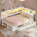 ADORNEVE Corner Bed Frame with 3 Drawers and 2 Open Cubbies Metal  Daybed with LED Light Headboard and Charging Station
