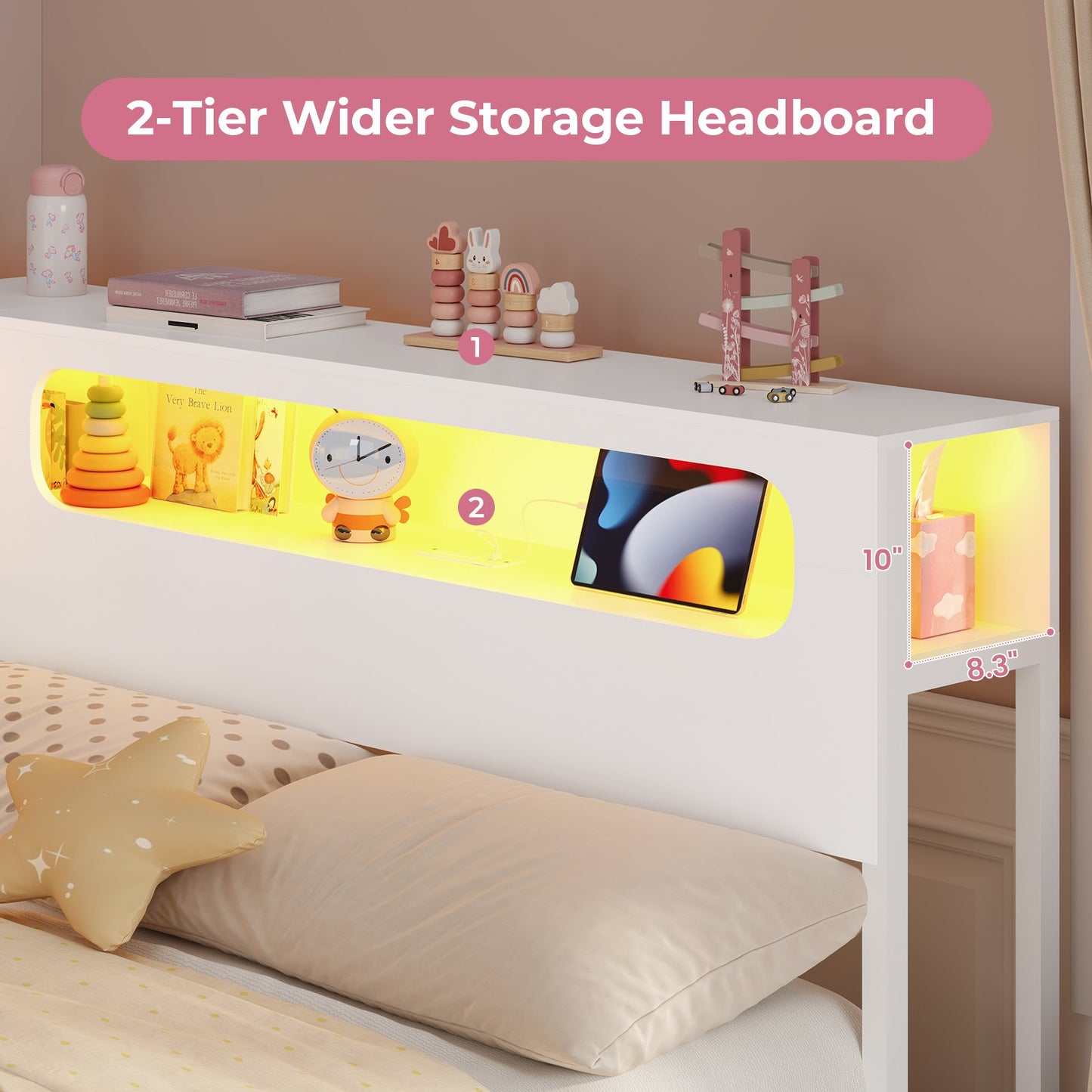 ADORNEVE Corner Bed Frame with 3 Drawers and 2 Open Cubbies Metal  Daybed with LED Light Headboard and Charging Station
