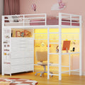 ADORNEVE Loft Bed with Desk Storage Drawers and Power Outlet Metal Twin Loft Bed with LED Lights and Safety Guardrail