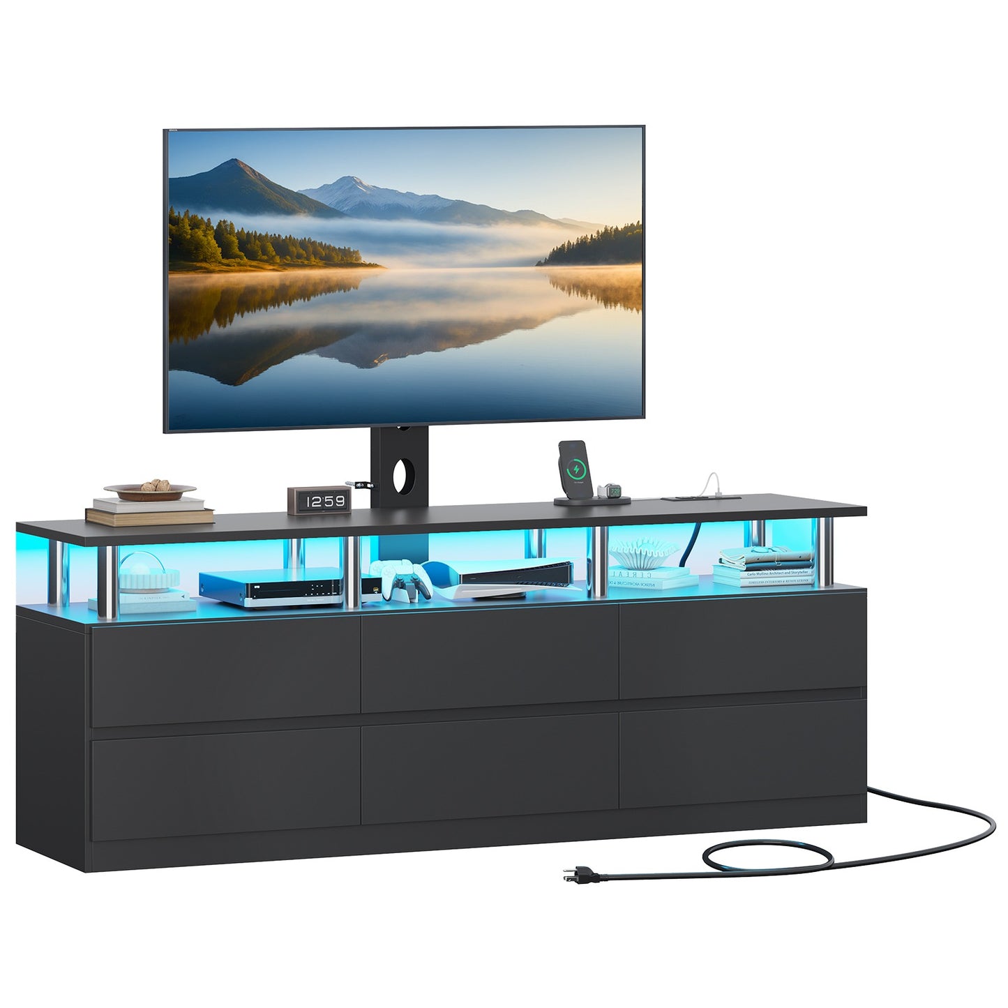 ADORNEVE TV Stand with Power Outlet for 32/45/55/60/65/70 inch TVs LED TV Stand with 6 Drawers for Living Room Bedroom