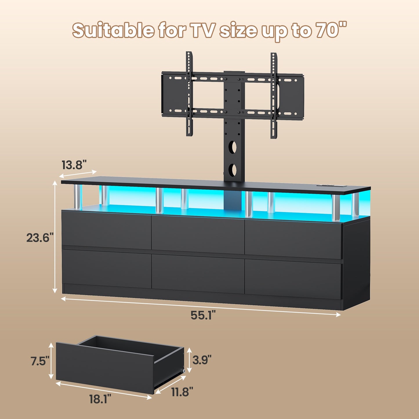 ADORNEVE TV Stand with Power Outlet for 32/45/55/60/65/70 inch TVs LED TV Stand with 6 Drawers for Living Room Bedroom