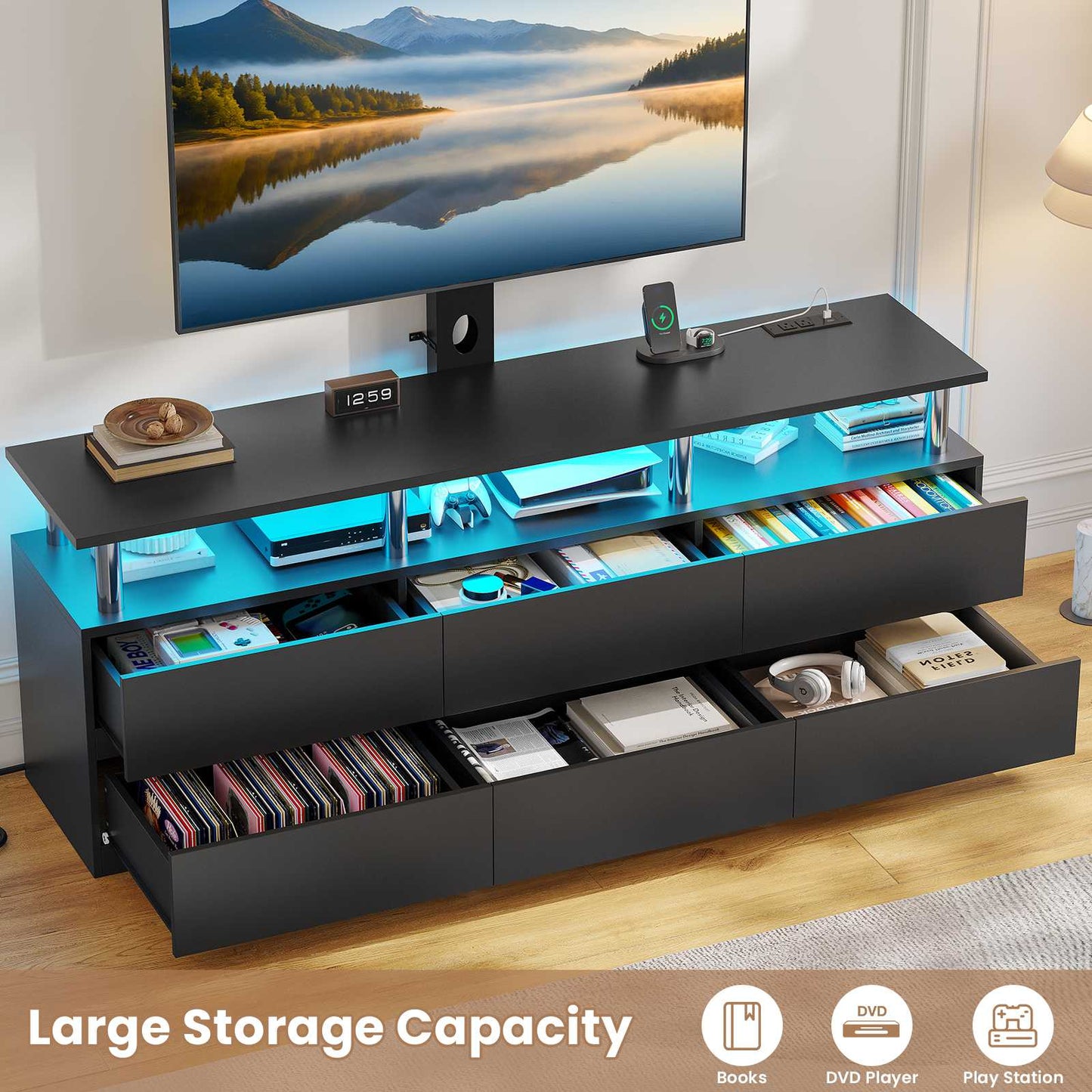 ADORNEVE TV Stand with Power Outlet for 32/45/55/60/65/70 inch TVs LED TV Stand with 6 Drawers for Living Room Bedroom