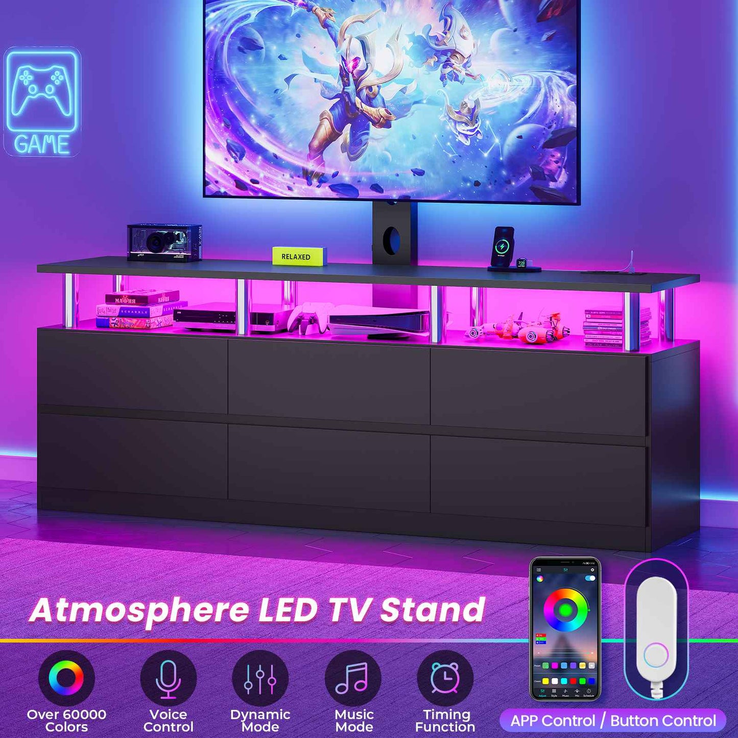 ADORNEVE TV Stand with Power Outlet for 32/45/55/60/65/70 inch TVs LED TV Stand with 6 Drawers for Living Room Bedroom