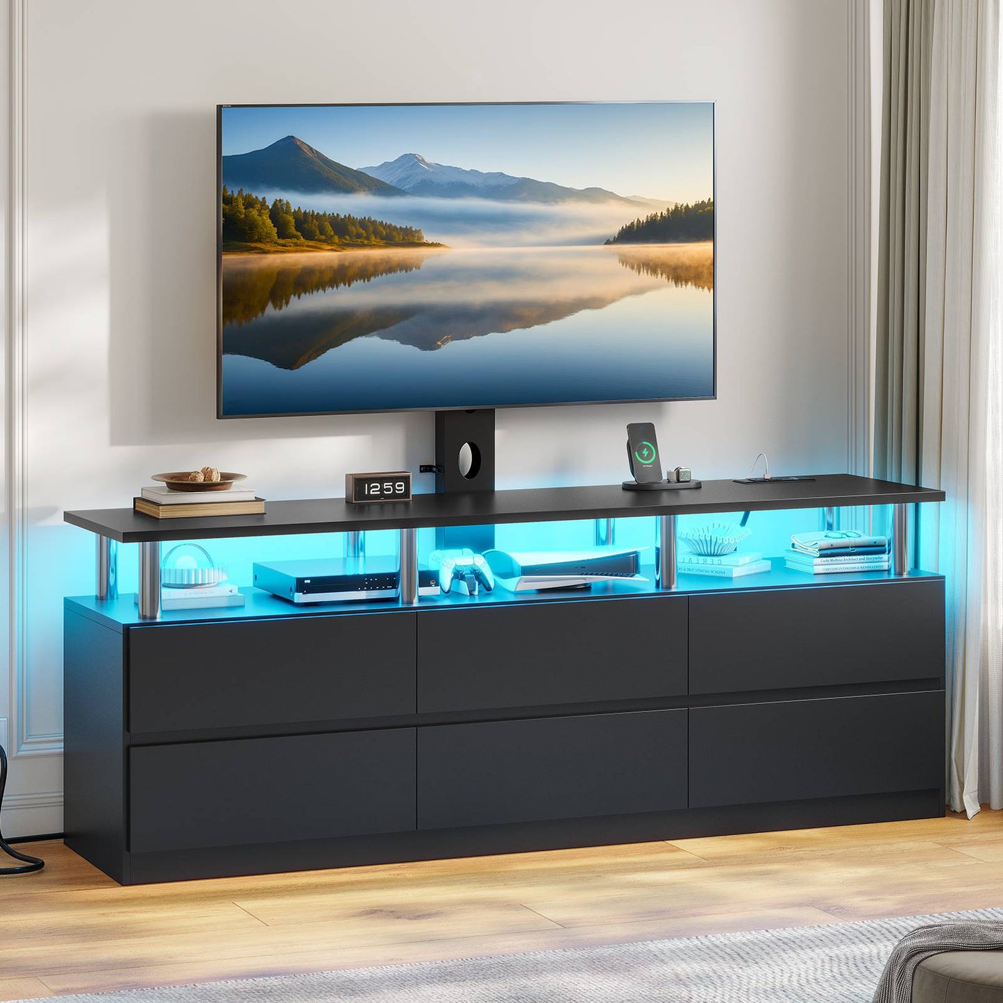 ADORNEVE TV Stand with Power Outlet for 32/45/55/60/65/70 inch TVs LED TV Stand with 6 Drawers for Living Room Bedroom