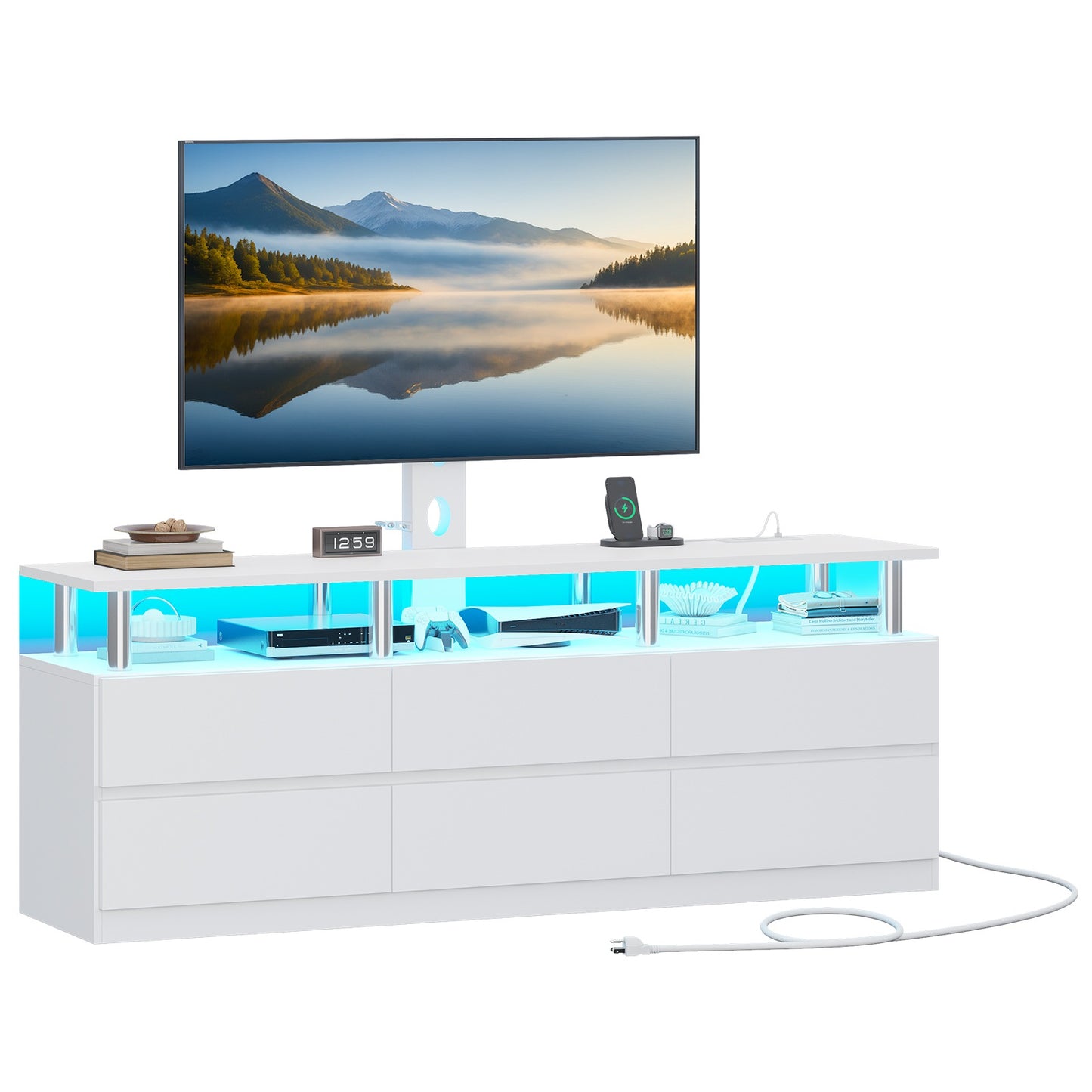 ADORNEVE TV Stand with Power Outlet for 32/45/55/60/65/70 inch TVs LED TV Stand with 6 Drawers for Living Room Bedroom