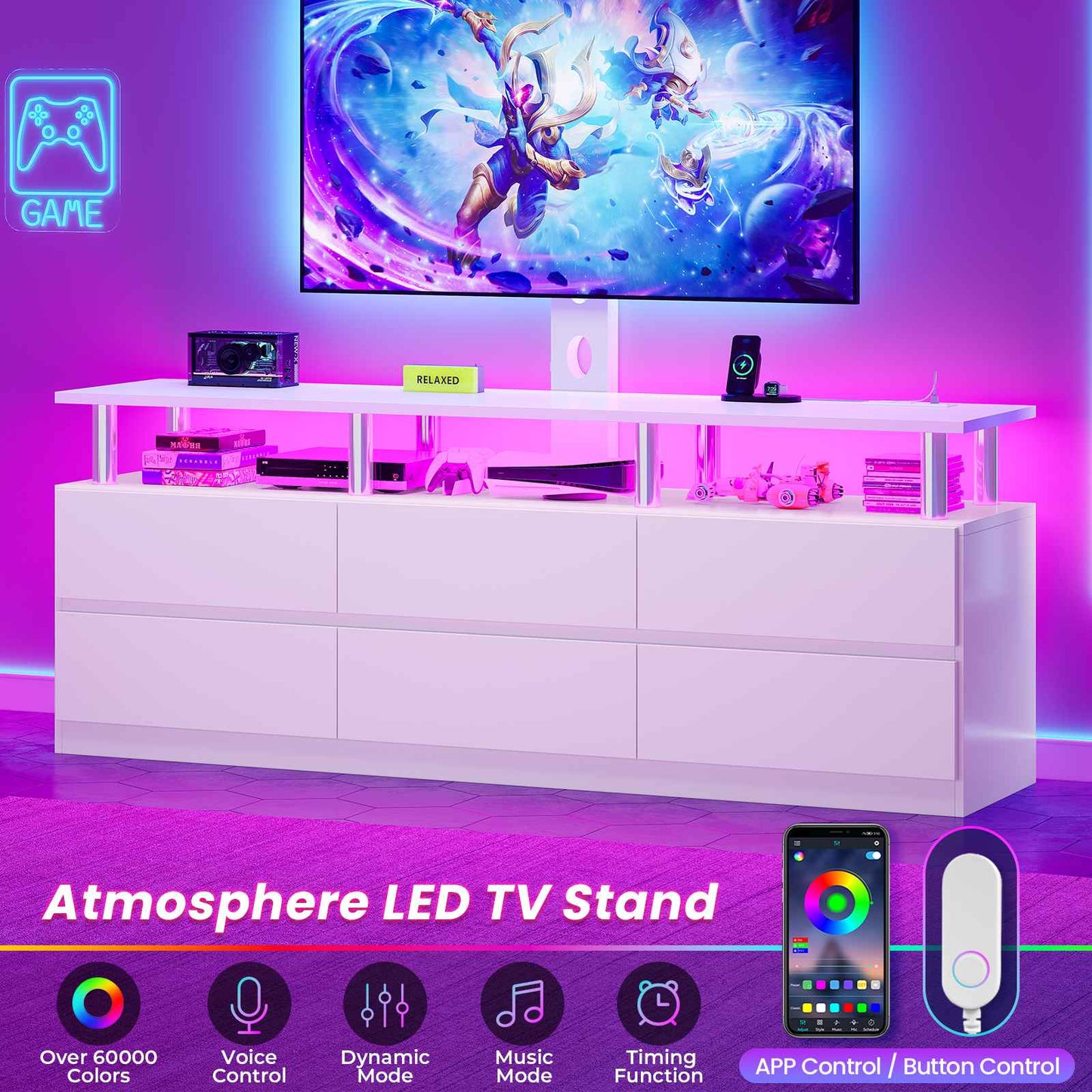 ADORNEVE TV Stand with Power Outlet for 32/45/55/60/65/70 inch TVs LED TV Stand with 6 Drawers for Living Room Bedroom