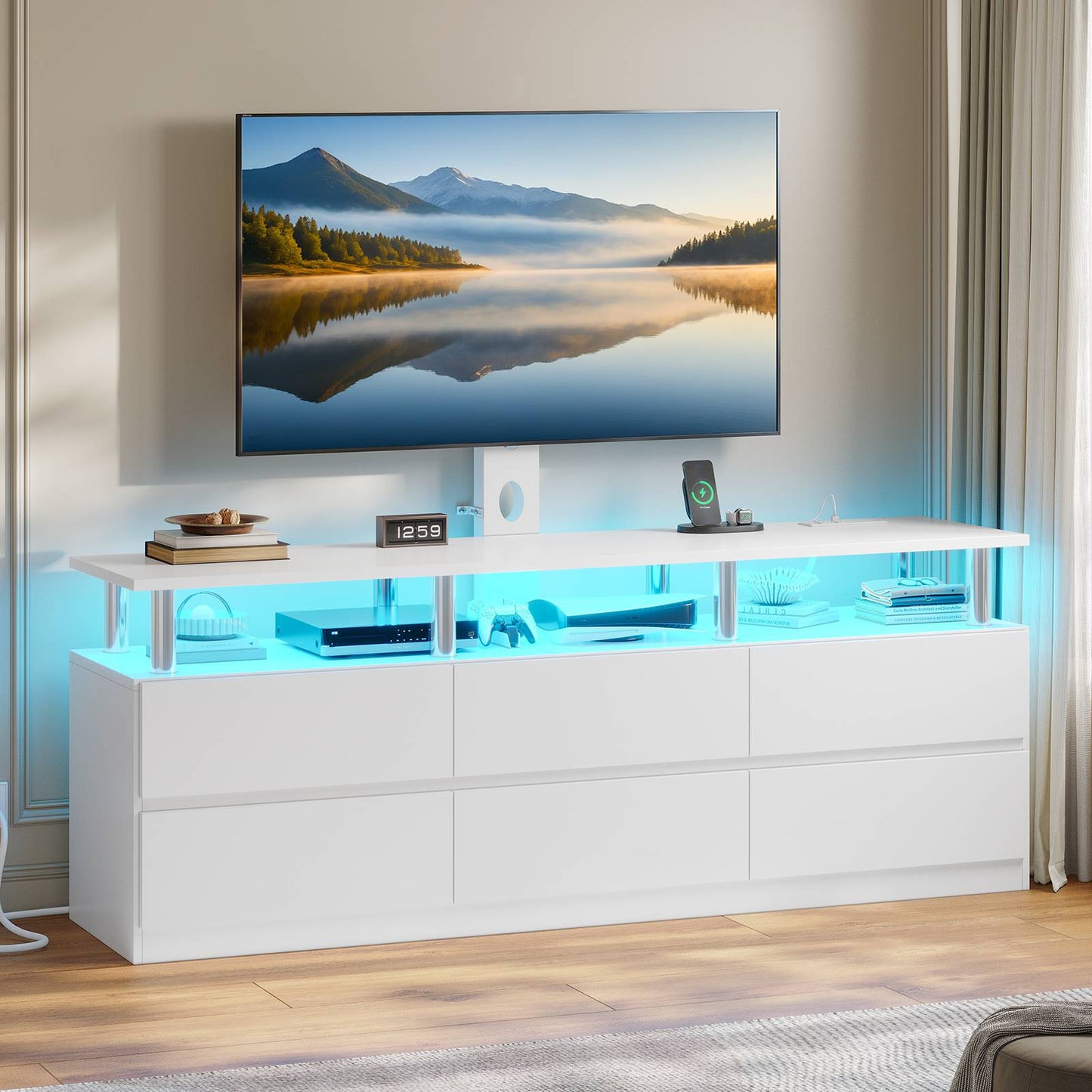 ADORNEVE TV Stand with Power Outlet for 32/45/55/60/65/70 inch TVs LED TV Stand with 6 Drawers for Living Room Bedroom