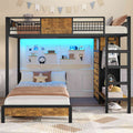 ADORNEVE Full Over Twin Bunk Bed with 8 Storage Drawers and Led Lights Metal Kids Loft Bed with Shelves and Safety Guardrail