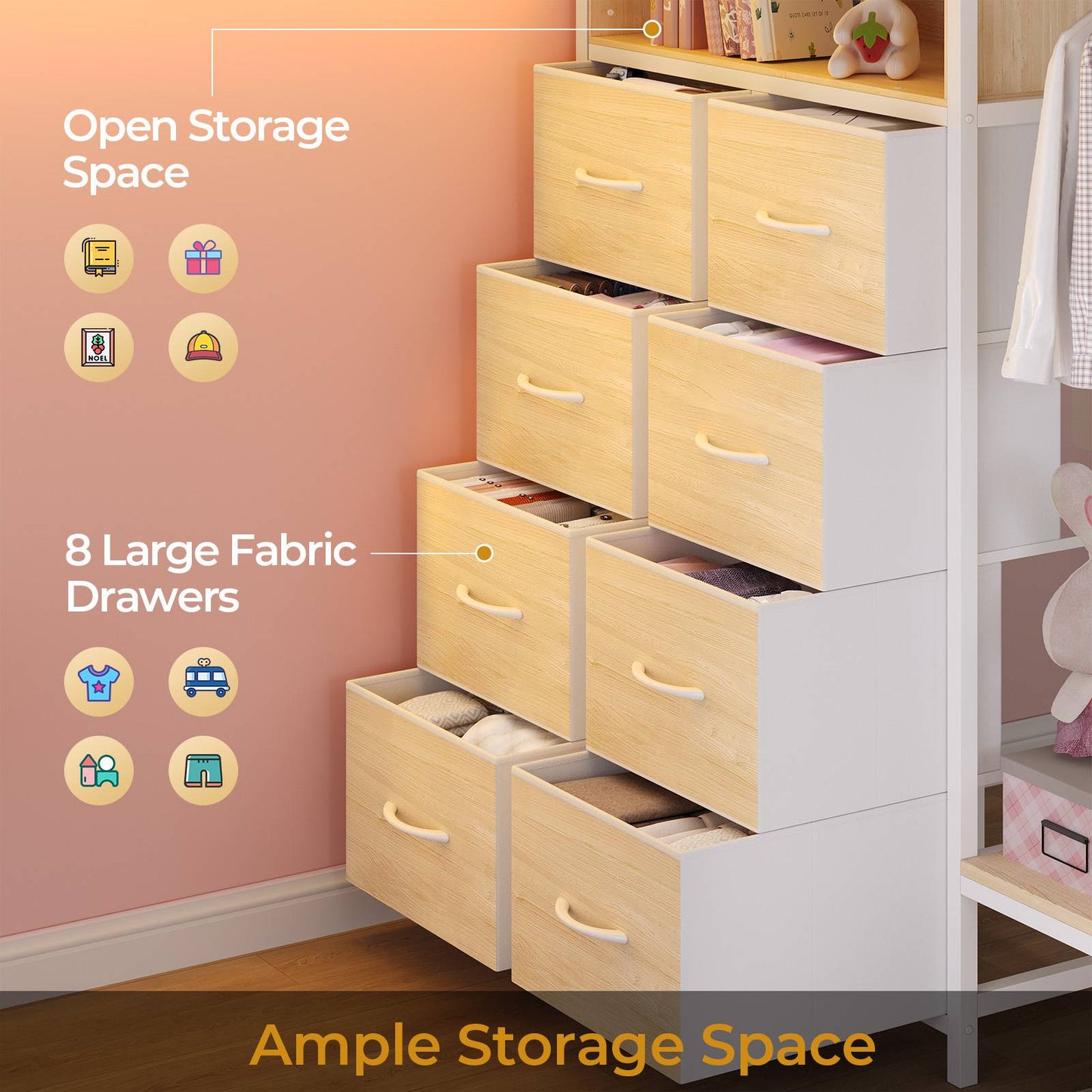 ADORNEVE Full Over Twin Bunk Bed with 8 Storage Drawers and Led Lights Metal Kids Loft Bed with Shelves and Safety Guardrail