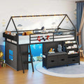 ADORNEVE Loft Bed Twin Size with Bookshelf Reading Nook and 3 Drawers LED Kids Loft Bed with Play Curtain and Safety Guardrail
