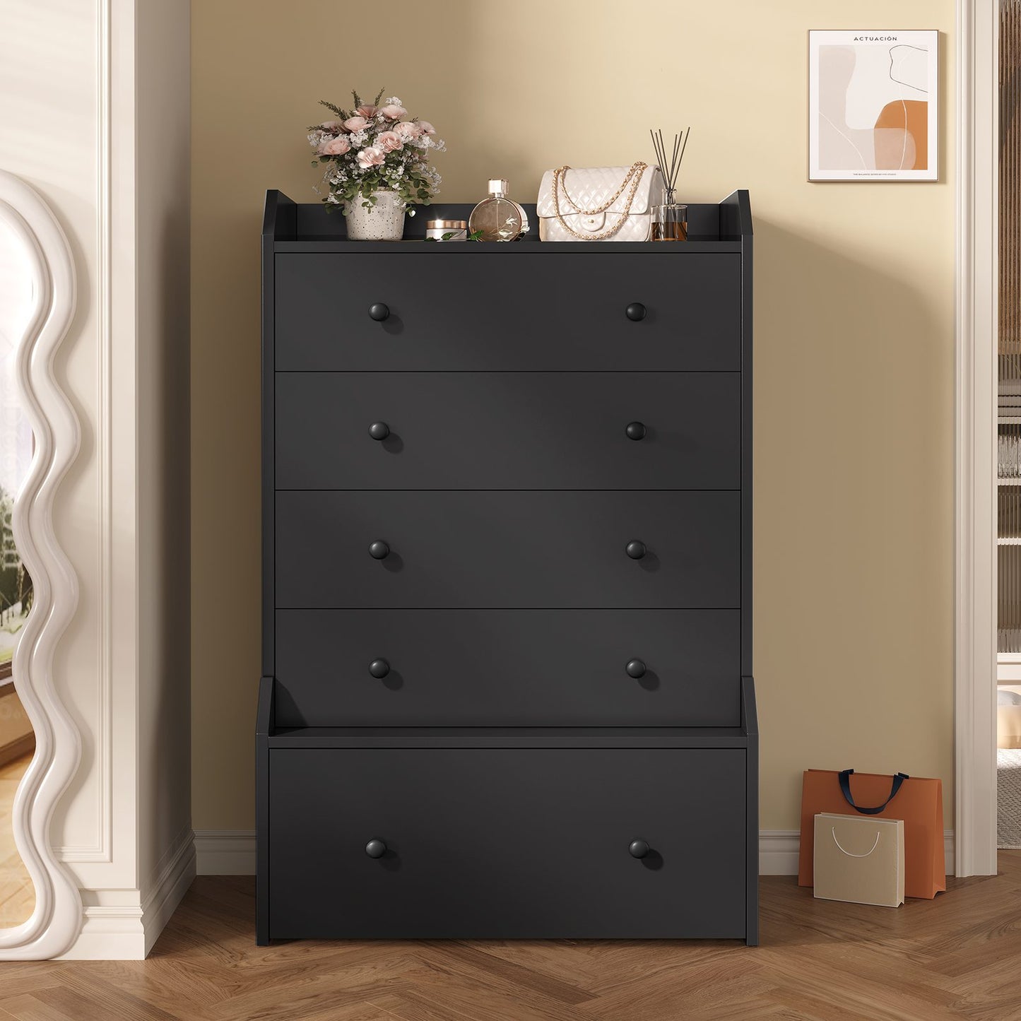 ADORNEVE 5 Drawer Dresser for Bedroom Large Vertical Tall Chest of Drawers for Living Room Hallway Closet