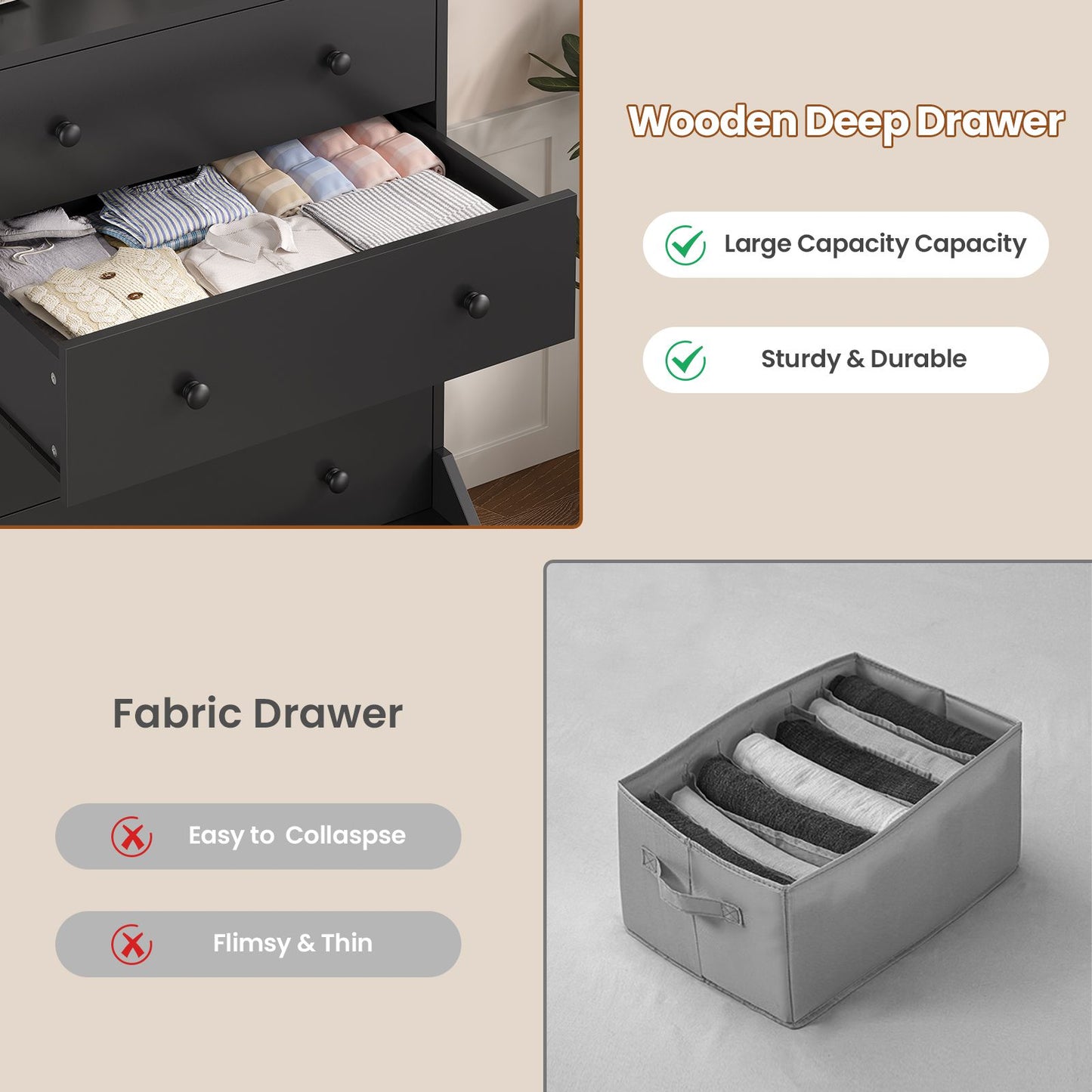 ADORNEVE 5 Drawer Dresser for Bedroom Large Vertical Tall Chest of Drawers for Living Room Hallway Closet