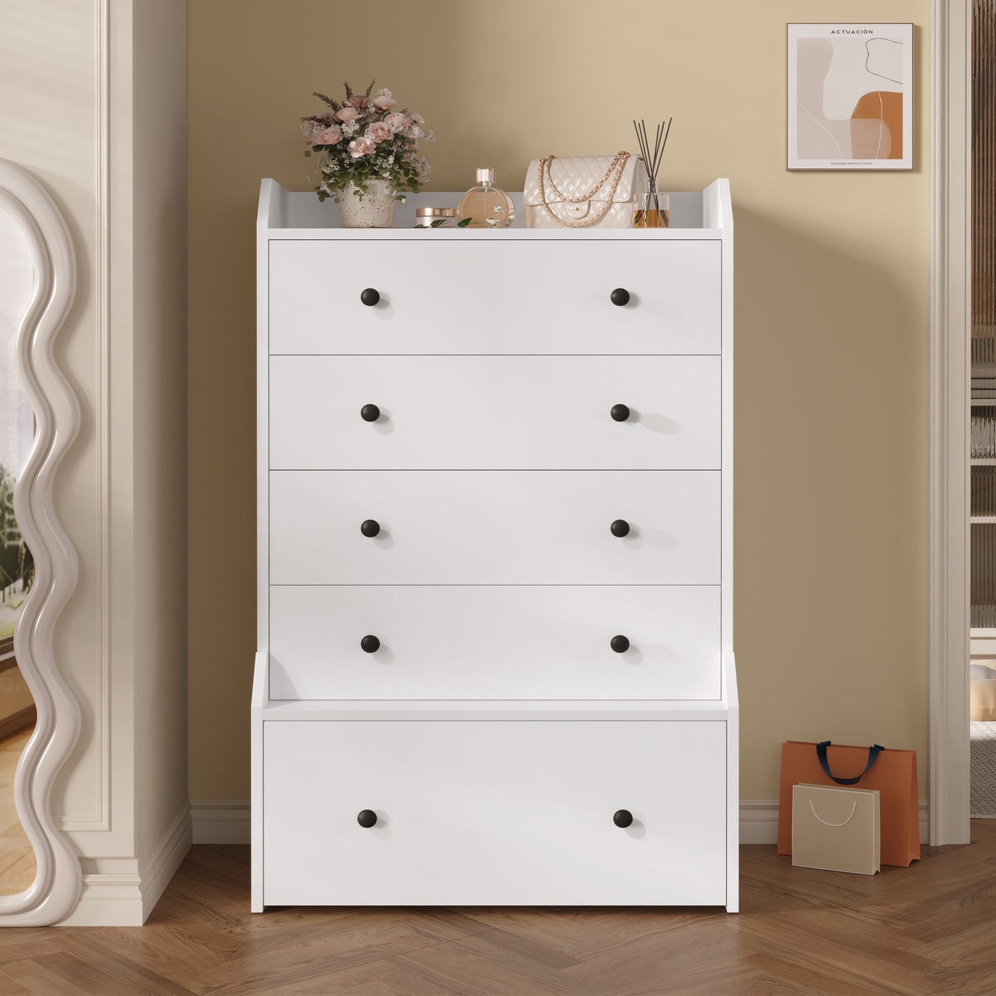 ADORNEVE 5 Drawer Dresser for Bedroom Large Vertical Tall Chest of Drawers for Living Room Hallway Closet