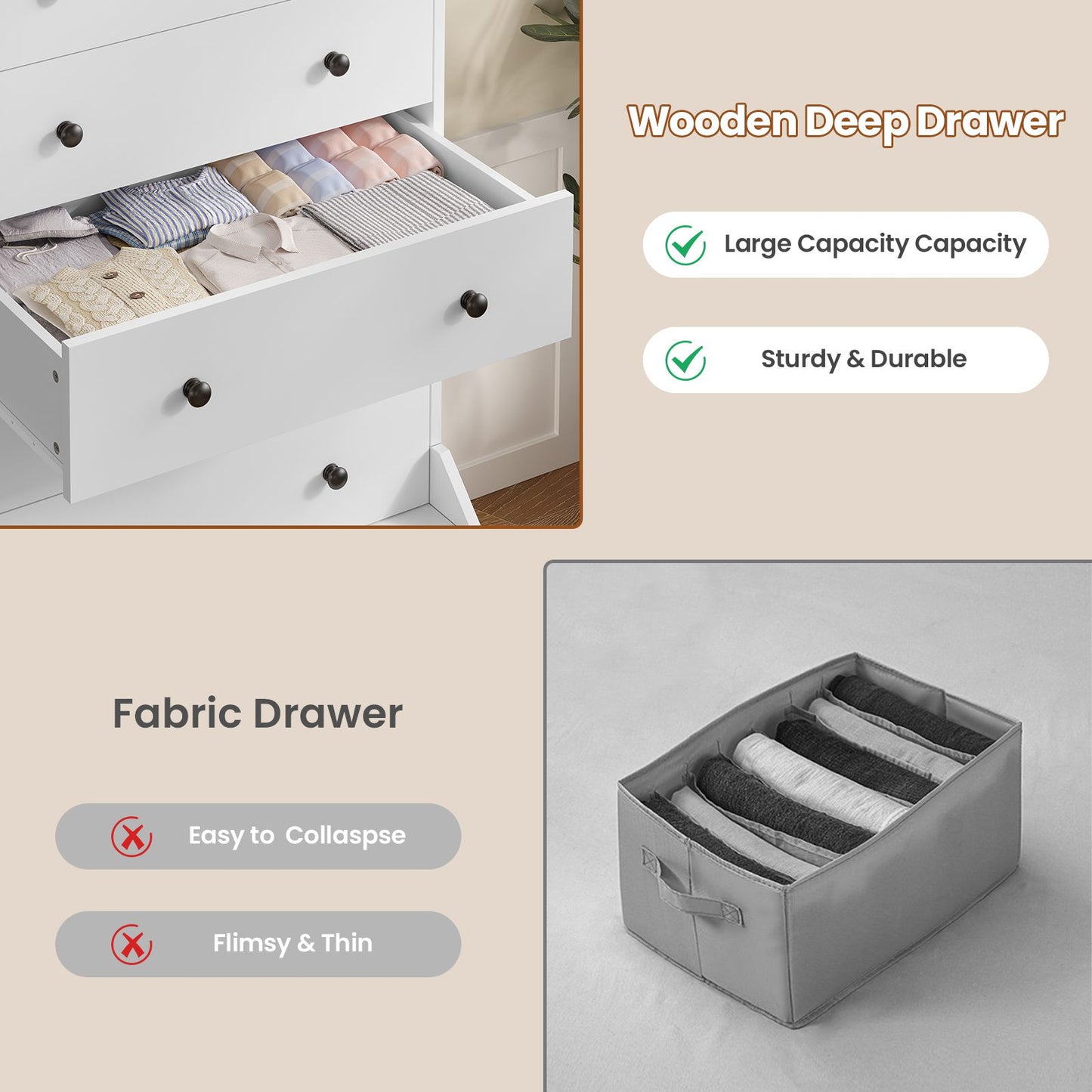ADORNEVE 5 Drawer Dresser for Bedroom Large Vertical Tall Chest of Drawers for Living Room Hallway Closet