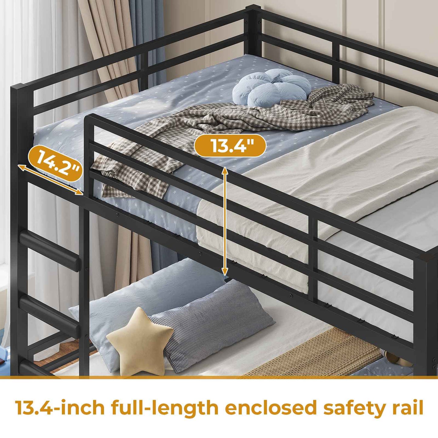 ADORNEVE Bunk Bed Twin Size with Bookshelf and Drawers LED Metal Kids Bunk with Power Outlet and Full-Length Guardrail Slats