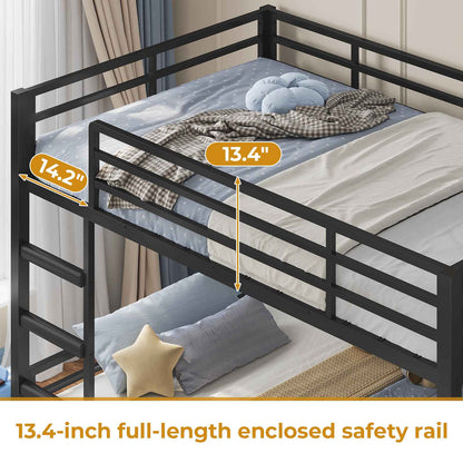 ADORNEVE Bunk Bed Twin Size with Bookshelf and Drawers LED Metal Kids Bunk with Power Outlet and Full-Length Guardrail Slats