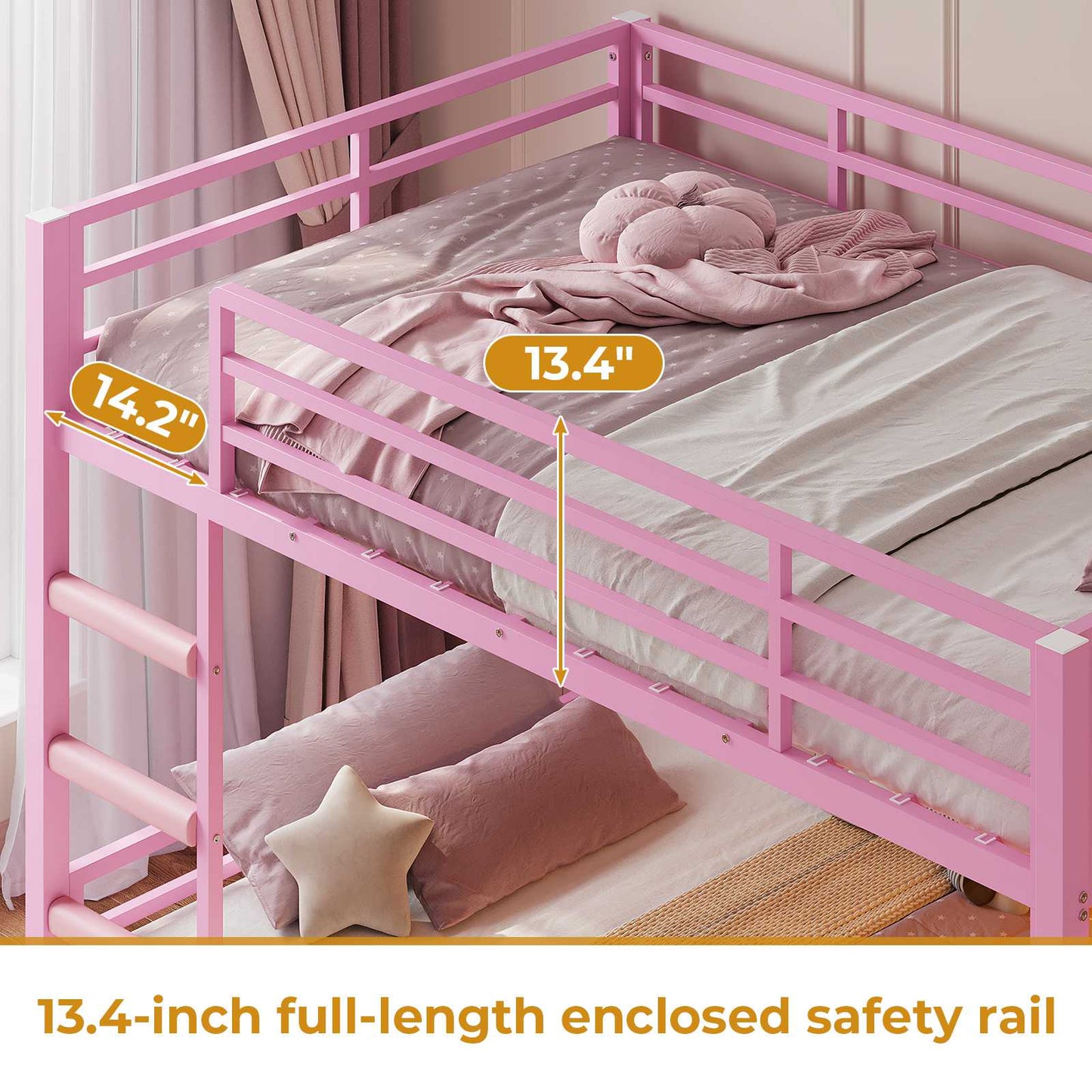 ADORNEVE Bunk Bed Twin Size with Bookshelf and Drawers LED Metal Kids Bunk with Power Outlet and Full-Length Guardrail Slats