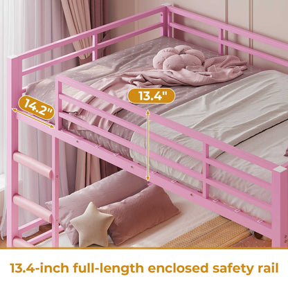 ADORNEVE Bunk Bed Twin Size with Bookshelf and Drawers LED Metal Kids Bunk with Power Outlet and Full-Length Guardrail Slats