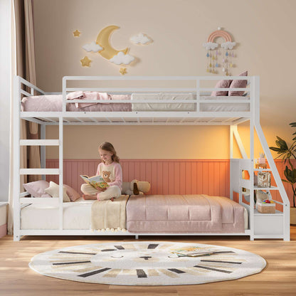 ADORNEVE Bunk Bed Twin Size with Bookshelf and Drawers LED Metal Kids Bunk with Power Outlet and Full-Length Guardrail Slats