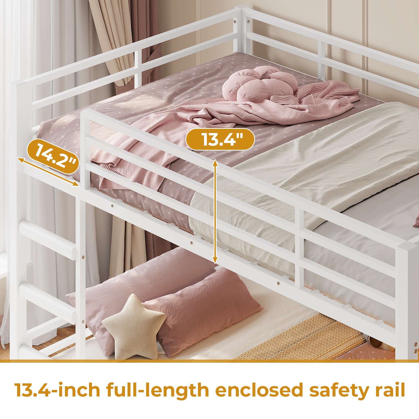 ADORNEVE Bunk Bed Twin Size with Bookshelf and Drawers LED Metal Kids Bunk with Power Outlet and Full-Length Guardrail Slats