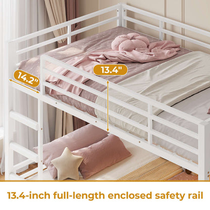ADORNEVE Bunk Bed Twin Size with Bookshelf and Drawers LED Metal Kids Bunk with Power Outlet and Full-Length Guardrail Slats