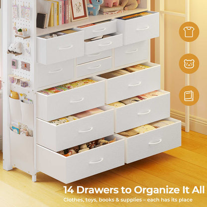 ADORNEVE Loft Bed Full Size with Desk and 14 Drawers Power Outlet Metal Teens Loft Beds with LED Lights and Safety Guardrail
