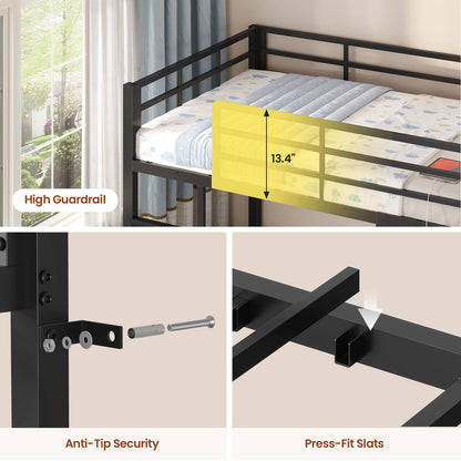 ADORNEVE Bunk Bed Twin Size with Bookshelf Organizer and Drawers Metal Bunk Bed with RGB Lights and Charging Station Safety Guardrail
