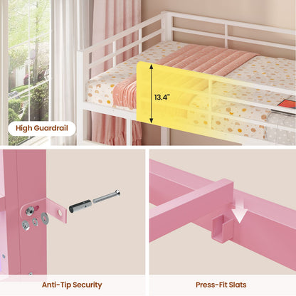 ADORNEVE Bunk Bed Twin Size with Bookshelf Organizer and Drawers Metal Bunk Bed with RGB Lights and Charging Station Safety Guardrail