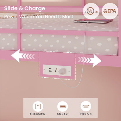 ADORNEVE Bunk Bed Twin Size with Bookshelf Organizer and Drawers Metal Bunk Bed with RGB Lights and Charging Station Safety Guardrail