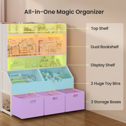 ADORNEVE Bunk Bed Twin Size with Bookshelf Organizer and Drawers Metal Bunk Bed with RGB Lights and Charging Station Safety Guardrail
