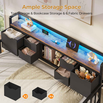 ADORNEVE Twin Daybed with Trundle and Storage Headboard for Living Room Bedroom Metal Sofa Bed with Charging Station