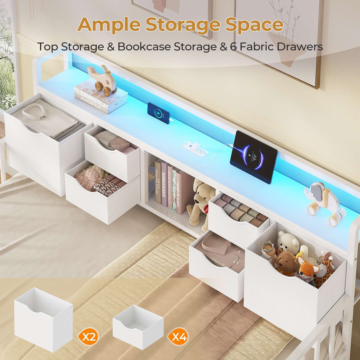 ADORNEVE Twin Daybed with Trundle and Storage Headboard for Living Room Bedroom Metal Sofa Bed with Charging Station