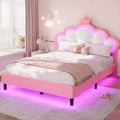 ADORNEVE Full Bed Frame with LED Lights and Adjustable Double Shell Headboard Upholstered Princess Bed with Solid Wood Slats
